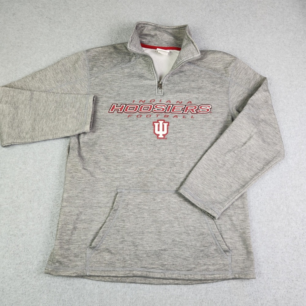 Indiana Hoosiers Sweatshirt Mens S‎ Gray Majestic NCAA Football Sports 1/4 Zip